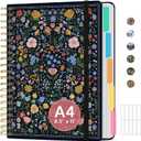 Large Lined Spiral Journal for Women Cute Hardcover 5 Subject Notebook for Work 8.5" x 11" with Removable Dividers & Tabs, College Ruled, 280 Pages Aesthetic Journal for Work, School & Note Taking, Garden of Whimsy