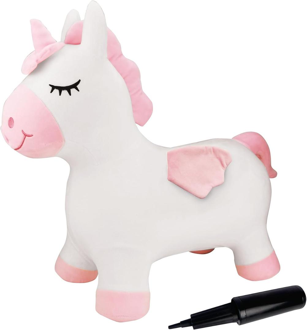 LEXiBOOK BGP050UNI Inflatable Jumping Unicorn, for Indoor and Outdoor use, Balance and Motor Skills Development, Hand Pump Included, Safe and Resistant Plastic, Pink, White