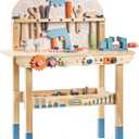 ROBUD Large Wooden Play Tool Workbench Set for Kids Toddlers, Construction Workshop Tool Bench Toys Gift, Multicolor