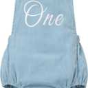 IMEKIS Baby Girls Boys Boho 1st Birthday Outfit Backless Overalls Romper for Cake Smash Photo Shoot 90 Blue One