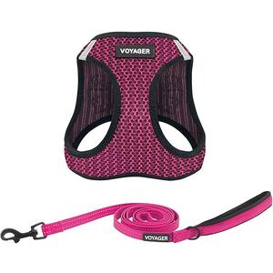 Voyager Step-in Air All Weather Mesh Harness and Reflective Dog 5 ft Leash Combo with Neoprene Handle, for Small, Medium and Large Breed Puppies by Best Pet Supplies - (Fuchsia 2-Tone) Trim, X-Large (XL (Chest: 20.5 - 23"))