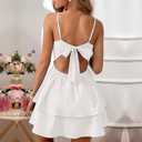 QNNGXX Women's Backless Bow Tie Short White Dress Sexy Graduation Dresses Homecoming Dresses for Teens (White, L)