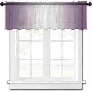 Purple Ombre Sheer Valances for Windows, Modern Abstract Art Light Filtering Kitchen Curtains Valance, Purple White Gradient Chiffon Rod Pocket Curtains for Living Room/Bedroom/Cafe 54"x18"