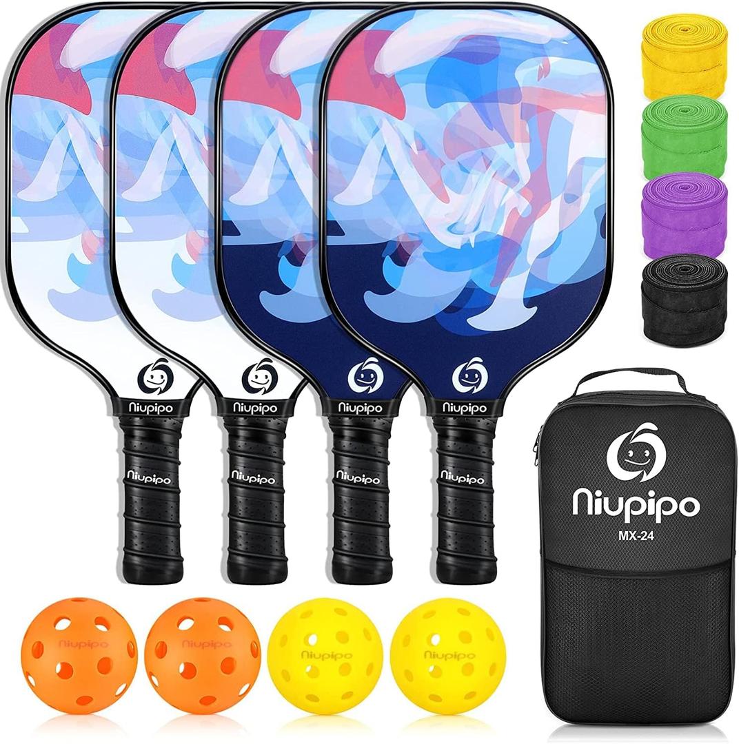 niupipo Pickleball Paddles Set of 2/4, USAPA Approved Lightweight Pickleball Rackets, Durable Fiberglass Surface with Polypropylene Honeycomb Core, Cushion Grip and Carry Bag
