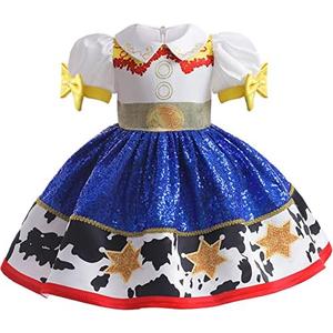 Lgandpg Jessie Costume for Girls Cowgirl Sequins Dress Up Halloween Outfit, 90 CM