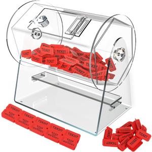 Raffle Drum, Acrylic Raffle Tickets Spinner Box with 200 Tickets, Transparent Raffle Box, Holds Approximately 2,000 Raffle Tickets, Clear Raffle Ticket Drum for Raffle, Bingo, Lottery, Balls, 10in