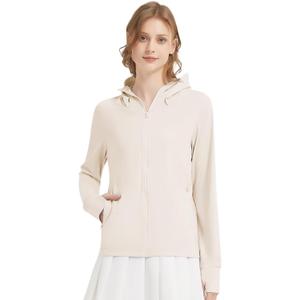 Women's UPF 50+ Sun Protection Jacket Lightweight UV Cooling Hoodie Long Sleeve Summer Clothing for Outdoor Hiking (Beige) S