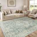 LIVEBOX Washable Area Rug 5x7 Rugs for Living Room Bedroom, Non-Slip Boho Indoor Carpet for Dining Room Office, Low-Pile Farmhouse Soft Carpets for Kids Nursery Playroom, Sage Green (5'x7')