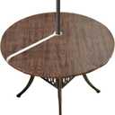Vinyl Outdoor Tablecloth Round Fitted Table Cover with Zipper and Umbrella Hole 100% Waterproof Wipe Clean PVC Table Cover for Party, Picnic and Patio, 45" - 56", Dark Wood