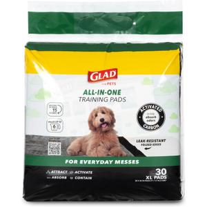 Glad for Pets Extra Large Charcoal Dog Training Pads - Absorbent Disposable Pee Pads for Dogs, Cats & Puppies - Jumbo-Size Potty Pads that Neutralize Urine Instantly - 30 Count Pet Supplies (28" x 30" - 30 Count)