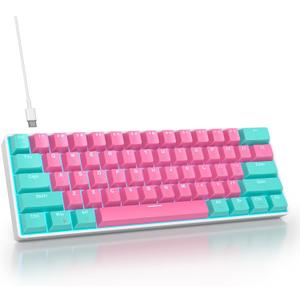 60 Percent Gaming Keyboard Mechanical with Linear Red Switch, 60% Wired Ultra-Compact Mini Keyboard LED with PBT Keycaps for Ps4/Ps5/Xbox61 Miami