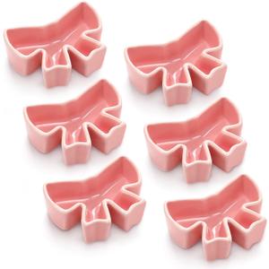 6 Pack Pink Bow Shaped Ceramic Bowls Cute Small Pinch Bowls for Dipping Sauces and Spices, Coquette Adorable Ring Trinket Holder for Jewelry, Decorative Appetizer Serving Dishes for Party