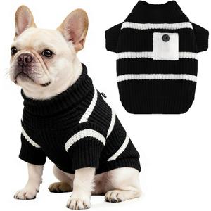 Small Dog Sweater with Cute Pocket Decoration, Striped Soft Stretchable Warm Puppy Clothes for Small Dogs Cats, French Bulldog, Chihuahua for Winter (XS, Black)