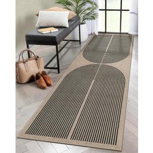 Lahome Modern Rainbow 2x8 Runner Rug, Washable Hallway Kitchen Runner Rugs with Rubber Backing Farmhouse Indoor Outdoor Carpet, Contemporary Non Slip Carpet for Entry Bedroom Porch (Nature/Black Rainbow)