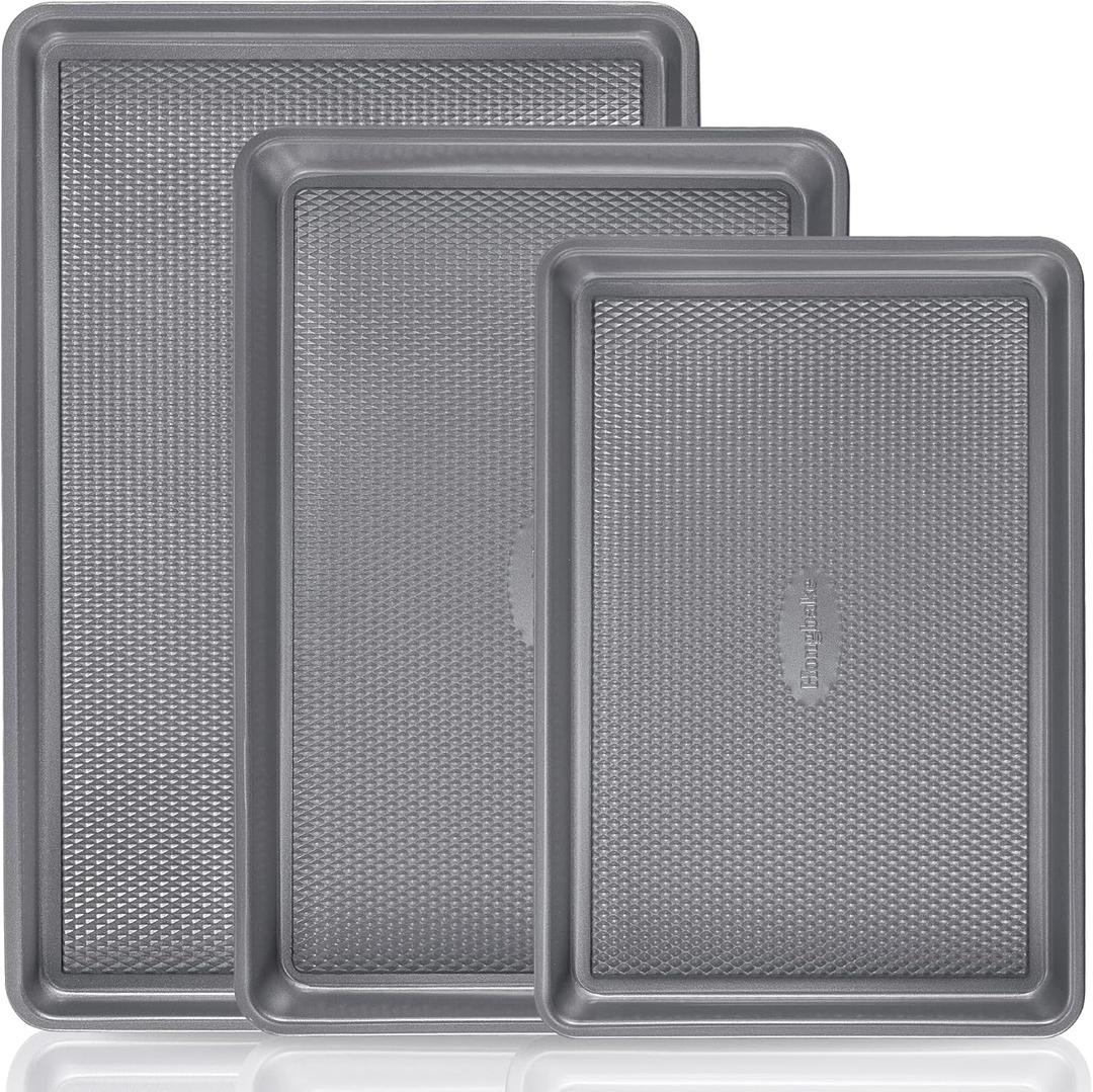 3 Pack Nonstick Cooking Sheet Pans For Oven, 17" x 11", 15" x 10", 13" x 9"