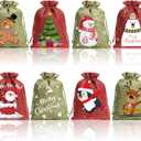 Shappy 16 Pcs Christmas Burlap Bags with Drawstrings, 6 x 8in Small Christmas Gift Bags Baskets for Xmas Presents Holiday Party Favors Supplies, Mini Linen Treats Candy Sacks(Classic Style)