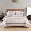HORIMOTE HOME Boho Style Beige Queen Quilt Set with Tassle, Soft and Lightweight Bedspread for All Season, Full Size Bed Coverlet with 2 Matching Pillow Shams (3 Pieces)