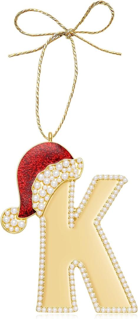 Christmas Ornaments, Letter K Ornaments for Christmas Tree,Hanging Xmas Red Hat Ornament for Mother Best Friends Sister Wife