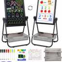 Maxtek Easel for Kids 24x18in, Double-Sided Whiteboard & Chalkboard, Black | Adjustable Height, 360° Rotating Art Easel Board with Tabletop Mode, Magnetic Standing Easel With Accessories For Kids 3+