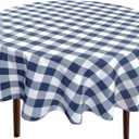 Hiasan Checkered Round Tablecloth 120 Inch - Waterproof Stain and Wrinkle Resistant Washable Fabric Table Cloth for Dining Room Party Outdoor Picnic, Navy Blue and White