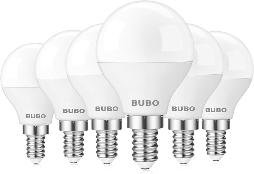 BUBO Ceiling Fan Light Bulbs, E12 LED Bulb 60W Equivalent, Small Base Light Bulbs 4000K Cool White, A15 Ceiling Fan Bulbs 120V, Candelabra Base Light Bulb 5.5W, 650LM, Non-Dimmable, 6 Pack Global Recycled Standard