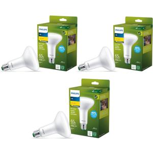 PHILIPS LED 65W BR30 3-Pack Ultra Efficient Soft White Light Bulbs (3000K) 650 Lumen (4.5W = 65W)