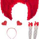 4 PCS Valentines Day Outfit Costume Accessories - Angel Wings | Heart Headband | Heart Sunglasses | Thigh High Stockings