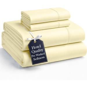 Casa Platino King Bed Sheets Set – 4 Piece Pre-Washed Set, Ultra Soft Microfiber, Breathable Cooling Fabric, Deep Pocket 15” Fitted Sheet, Hotel-Inspired Bedding Set for Comfort - Vanilla