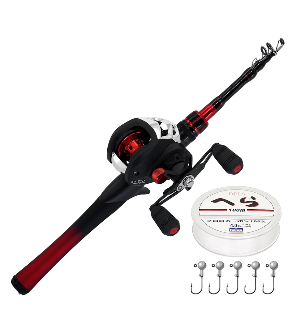 Kilitn Fishing Rod and Reel Combo, Baitcasting Combo Baitcast Reel 5 Foot Durable Fiberglass Telescopic Rod with Fishing Line Full Kits Comfortable Handle