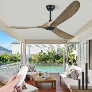 Haipeel 60" Wood Ceiling Fan no Light, 60 Inch Ceiling Fans without Lights with Remote Control, Indoor Outdoor Ceiling Fan no Light for Rustic Porch Propeller 3 Blade, ETL Quiet DC Motor, Bronze Gray