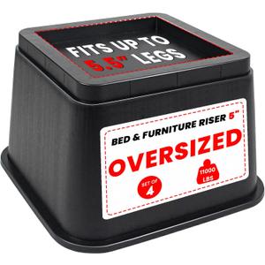 DEDU Oversized Bed Risers Heavy Duty 5 Inch 4 Pack, Furniture Risers for Sofas Stackable Supports Up to 11000 Lbs, Square Bed Raising Blocks Fits 5.5 Inch Wide Desk or Couch (Black)