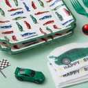 Race Car Birthday Decorations - 68 Pc Complete Party Kit Serves 12 - Banner, Garland, Balloons, Toppers, Square Plates & Car Napkins - Green Boys Car Party