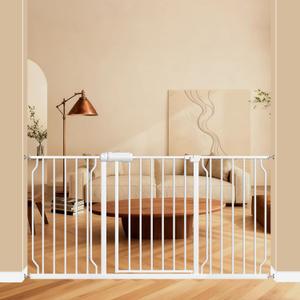 ALLAIBB Extra Wide Pressure Mounted Baby Gate Walk Through Child Kids Safety Toddler White Long Large Pet Dog Gates with Extension for doorways Kitchen and Living Room (57.48-62.20"/146-158cm)