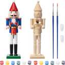 Christmas Wooden Unfinished Nutcracker Figurines 7 Inch DIY Unpainted Nutcracker Drummer with Paint, Paintbrush and Beard Set for Xmas Decoration Crafts Puppet(2 Pcs)