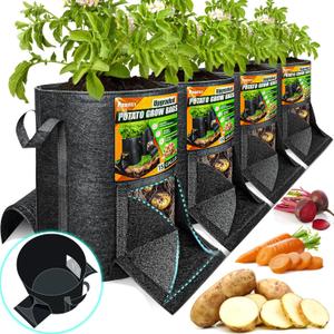 3 x [Upgraded] 4Pcs 15 Gallon Potato Grow Bags with Unique Harvest Window & Visible Window, Non-Woven Planter Pot with Sturdy Handle, Potato Growing Container, Plant Garden Bags to Grow Vegetables, Tomato