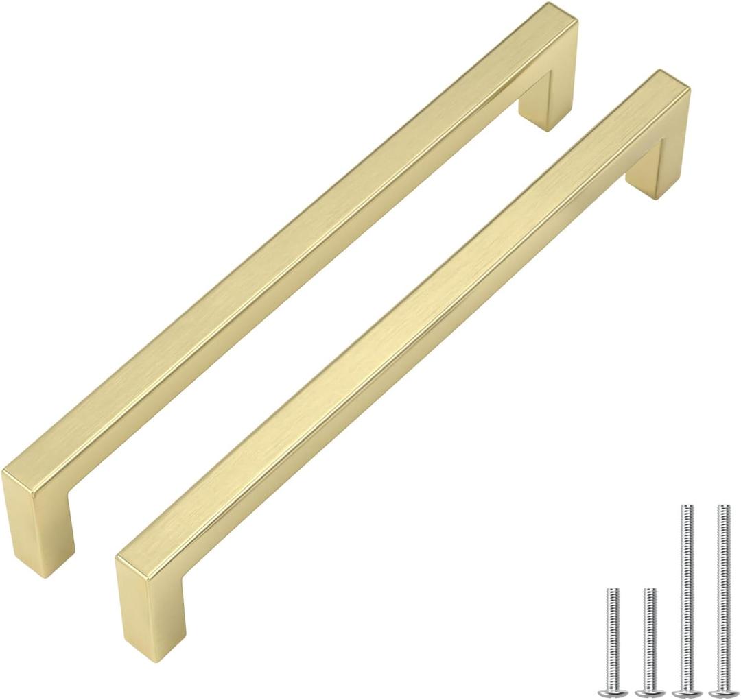 Goldenwarm 30 Pack 7-9/16 inch Gold Kitchen Cabinet Handles Brushed Gold Cabinet Pulls Long Cabinet Handles Closet Door Handle Drawer Pulls, 30, 7-9/16 Inch(192 MM) Hole Centers