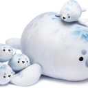 IKASA Mommy Seal Stuffed Animal Mom and Baby Plush Toy, Cute 16" Soft Small Mama Family Set Cuddly Toys with Little Mini Babies, Gifts for Kids