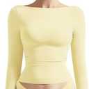 SUUKSESS Women Crew Neck Long Sleeve T Shirts Double Lined Tight Fitted Crop Top XS