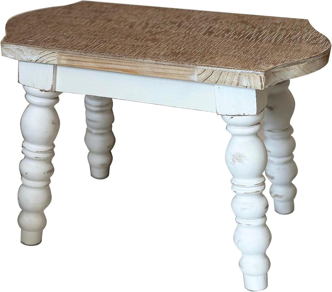 dwellington Wooden Bathroom Farmhouse Step Stool, Wood Foot Stool for Adults Kids, Bedside Step Plant Stand for Kitchen