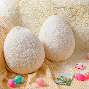 2 Pieces Easter Pillows Egg Stuffed Throw Cuddly Huggable Egg Hugging Pillow Decoration for Easter Birthday Bedroom Sofa Couch Gift Supplies (lamb wool, White)