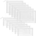 12 Pieces Zipper Nylon Mesh Pouch, Mesh Cosmetic Bags Makeup Bags Pencil Case, Multipurpose Travel Bags for Cosmetic School Office Supplies and Travel Accessories (White, A5+B6)