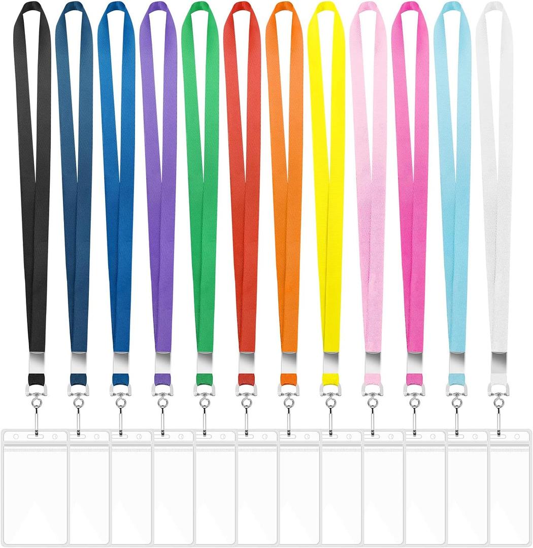 12 Pack Lanyards for ID Badges Cruise Lanyard for Ship Cards with Waterproof ID Badge Holder Cruise Essentials 2025 (12 Colors)