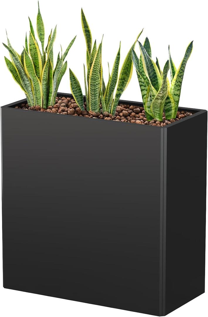 Galvanized Steel Tall Planter  24x12x24in with Removable Insert Shelf | All-Weather Rectangular Metal Planter Box for Porch, Garden, Patio | Indoor & Outdoor Use | Black
