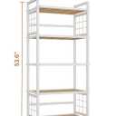 GIOTORENT 5-Tier Kitchen Storage with Wooden Boards, Heavy Duty Storage Shelves & Bookshelf, Adjustable Metal Shelving Unit for Garage Kitchen Bathroom Laundry Organizer, 750LB Capacity, White, 21.6W x 12.8D x 53.6H