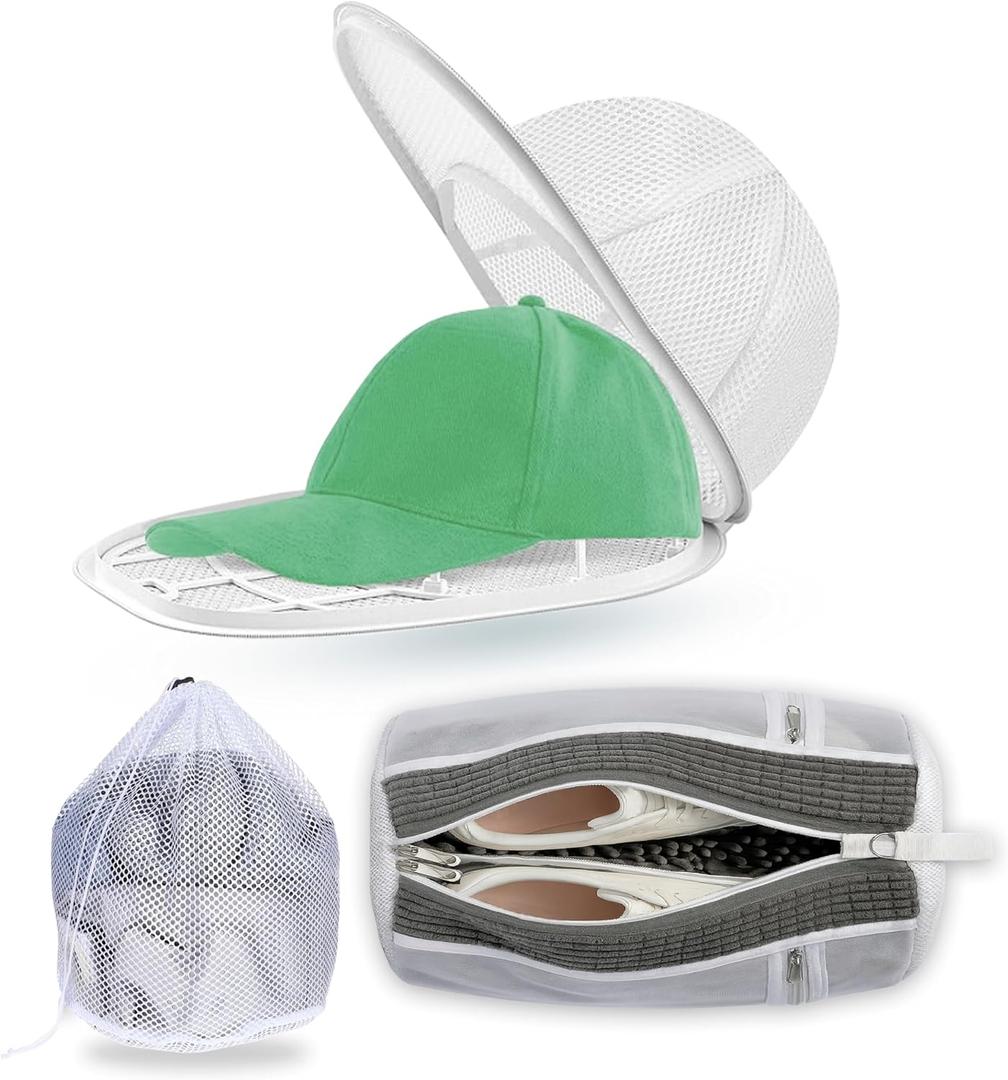 2 x Hat Washer Cage Set 3-in-1 | Cap Washer with Shoe & Mesh Laundry Bags