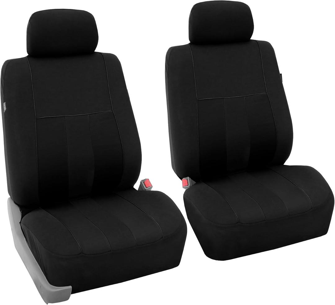 FH Group Car Seat Covers Front Set Cloth - Seat Covers for Low Back Car Seats with Removable Headrest, Universal Fit, Automotive Seat Cover, Airbag Compatible Car Seat Cover for SUV, Sedan, Van Black