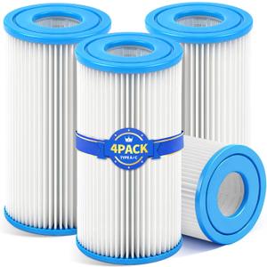 KimFilter Universal Type A/C Pool Filter Cartridge Replacement (4-Pack) Compatible with 1000GPH Above-Ground Pool Pumps Using Type A or C Filter, Reusable Cartridge with Superior Filtration Delivery