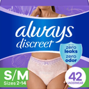 Always Discreet Adult Incontinence Overnight Underwear for Women, Small/Medium, Up to 100% Bladder Leak Protection, 48 Count (3 Packs of 16)