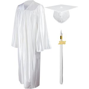 GraduationMall Shiny Graduation Cap and Gown with 2026 Tassel for High School and Bachelor (White)