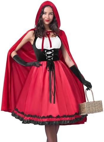 Spooktacular Creations Women Little Red Riding Hood Costume, Halloween Hooded Cloak Adult Cape Dress for Fairy Cosplay Party XL